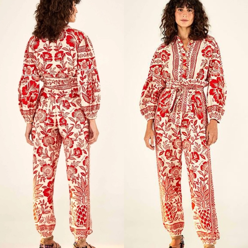 🍍HOST PICK🍍Farm Rio Red and Ivory Pineapple Print Jumpsuit - Picture 2 of 13